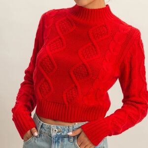 Red Cable Knit Women's Sweater